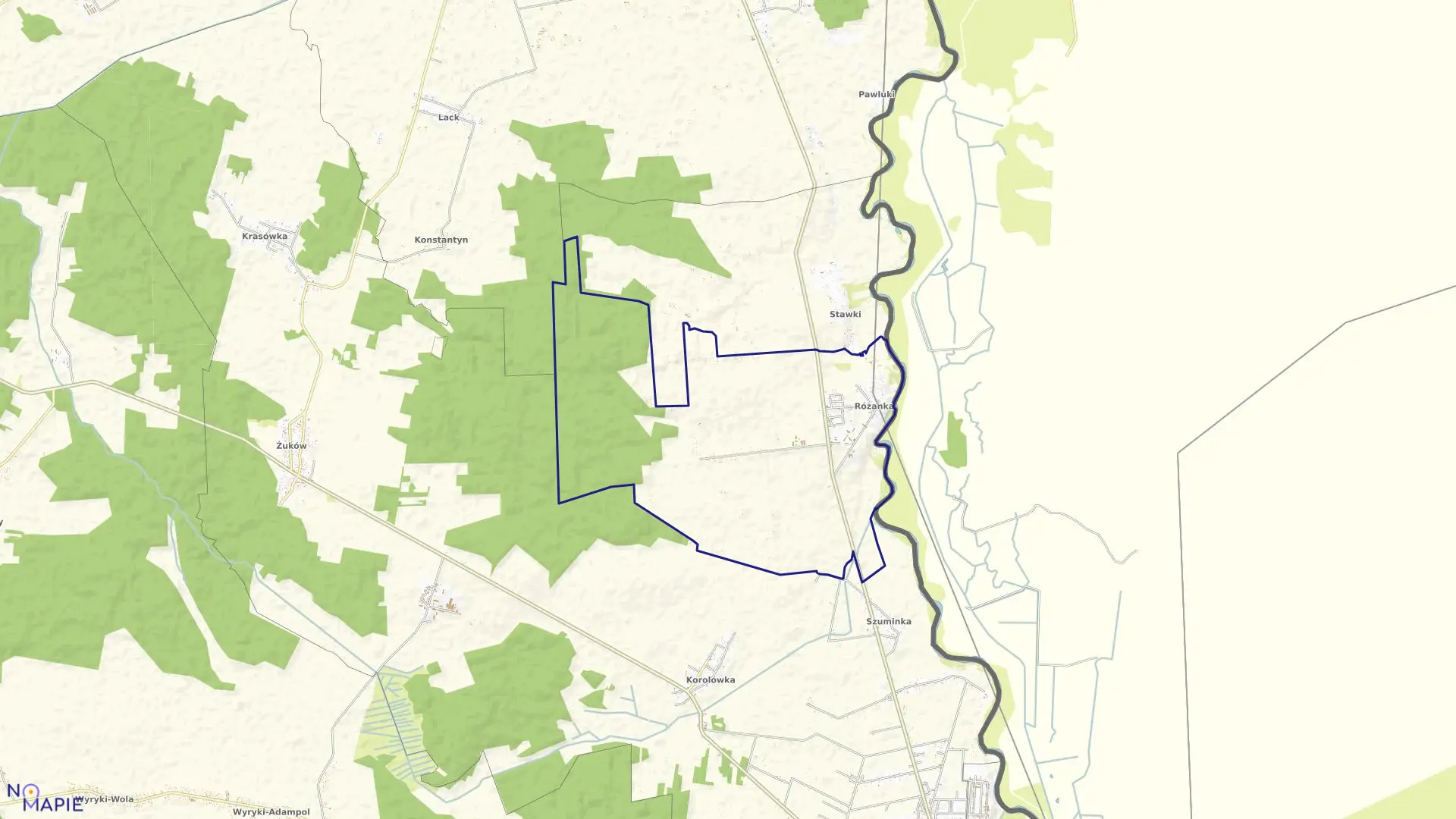 Mapa obrębu RÓŻANKA w gminie Włodawa