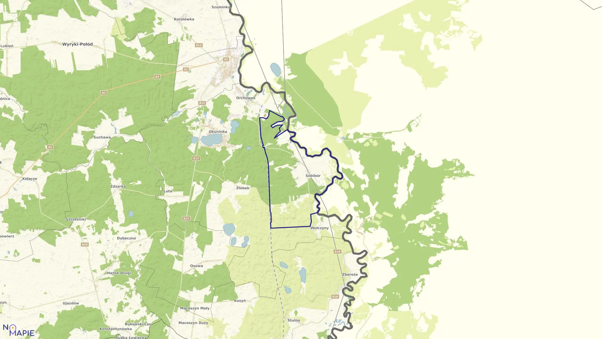 Mapa obrębu SOBIBÓR w gminie Włodawa